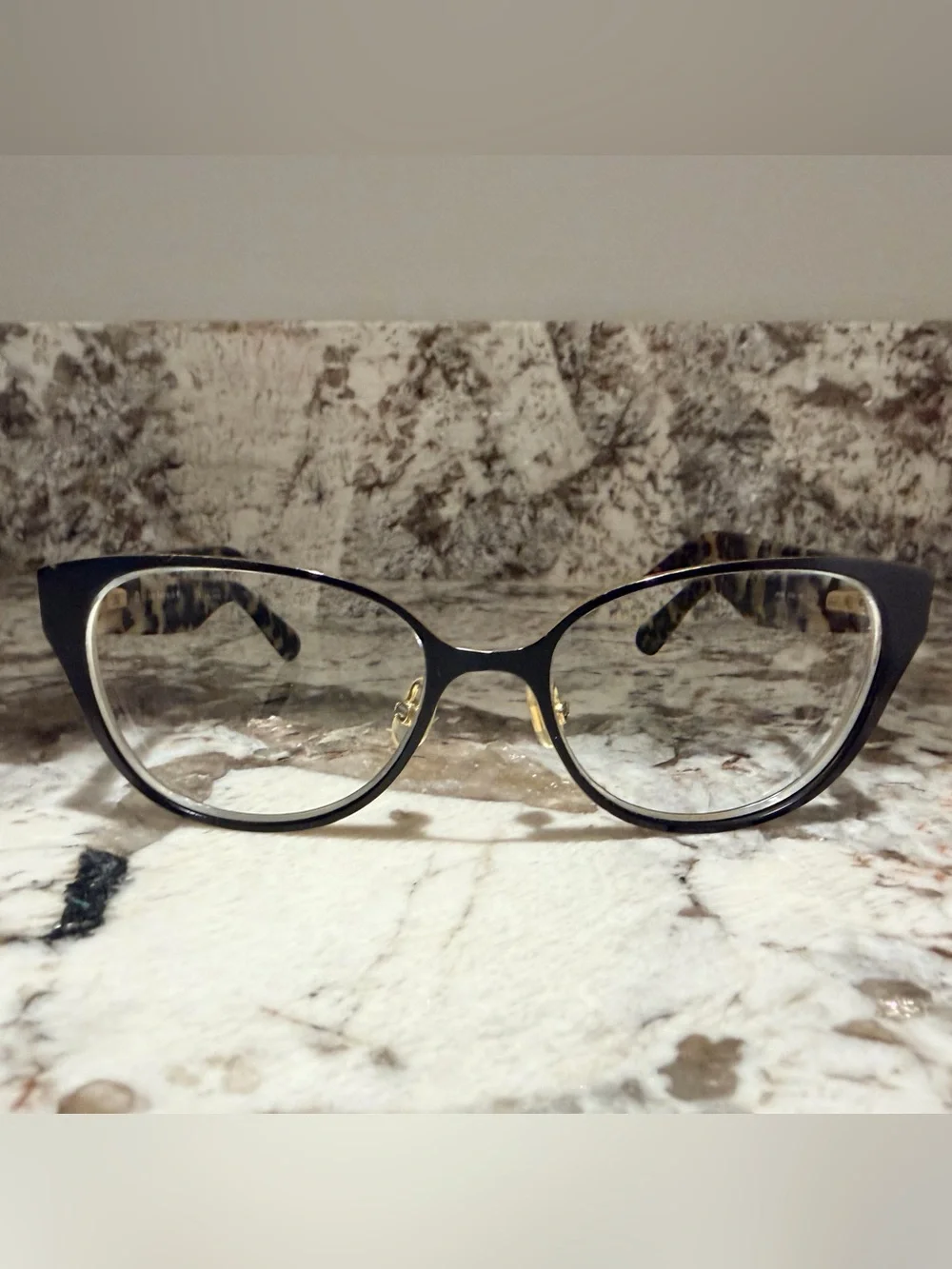kate spade Black Cat-Eye Women's cream Tortoise Eyeglasses with Gold Accents